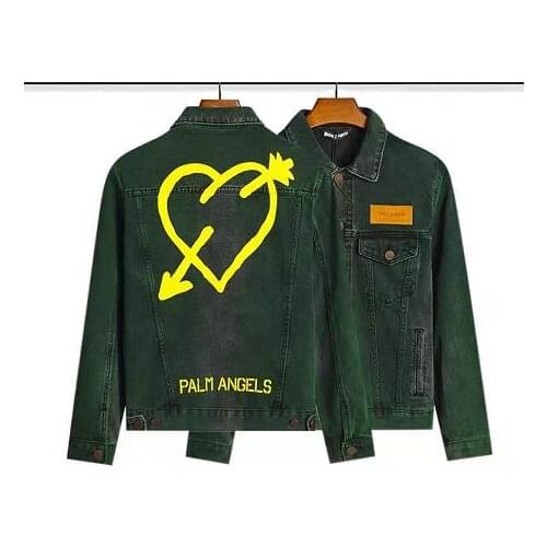 Palm Angels 22SS Letter Logo Tide Brand Mens and Womens Couple Heart-shaped Pattern Casual Fashion denim jacket