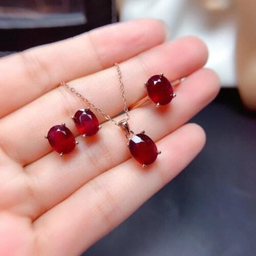 Best Gift Real Natural Ruby jewelry set Natural Real Ruby 925 sterling silver 1pc Ruby pendant,1pc ruby ring,2pcs ruby Earring