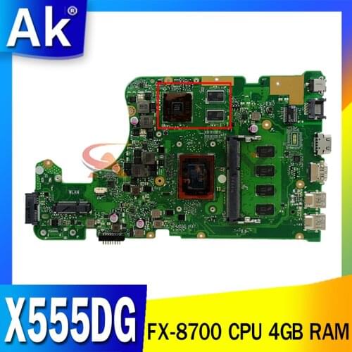 Akemy For Asus X555YI X555D A555D X555Y X555DG notebook mainboard with FX-8700 CPU 4GB RAM X555DG laptop motherboard tested OK