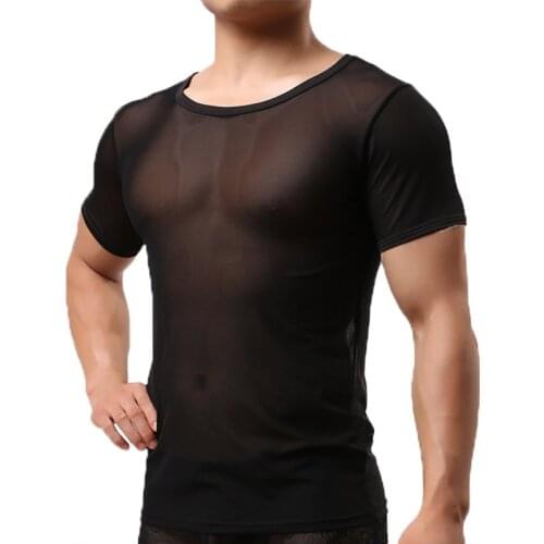 Mens Sexy Undershirts Ultra-thin Mesh Shorts Sleeve Casual T-Shirt Heren Singlets Fitness Underwear Camiseta Transparent Shirts