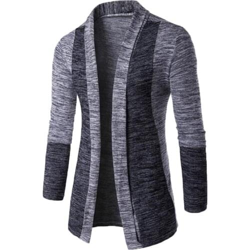 Dropshipping Retro Men Patchwork Long Sleeve Slim Fits Knitted Sweater Cardigan Coat Outwear