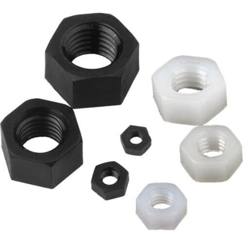 25x M2 M2.5 M3 M4 M5 M6 M8 M10 M12 Brand New Black White Nylon Plastic Insulation Metric Threaded Hex Hexagon Nut For Bolt Screw