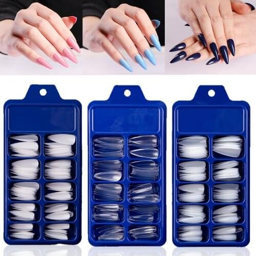 100 Pieces/box New Stiletto False Nail Tips Full Cover Almond Fake Nail Art Tips Manicure Press On Nails For Finger Salon Art