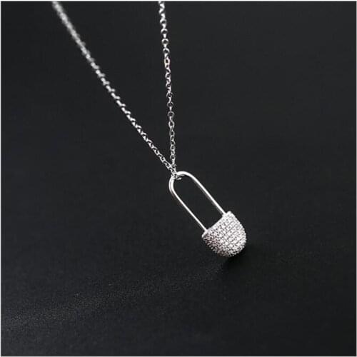 New Arrival 925 Sterling Silver Jewelry Wholesale Temperament Elegant Crystal Lock Shape Clavicle Chain Pendant Necklace H282
