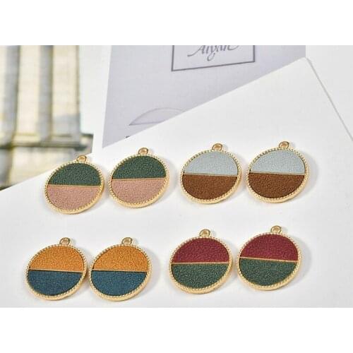 Wholesale 30pcs/lot color alloy/leather 22mm geometry round shape alloy floating locket charms diy jewelry earring accessory