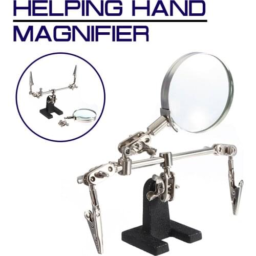 Helping Third Hand Tool Soldering Stand With 4X Welding Magnifying Glass led 360 Degree Rotating Adjustable Two Alligator Clips