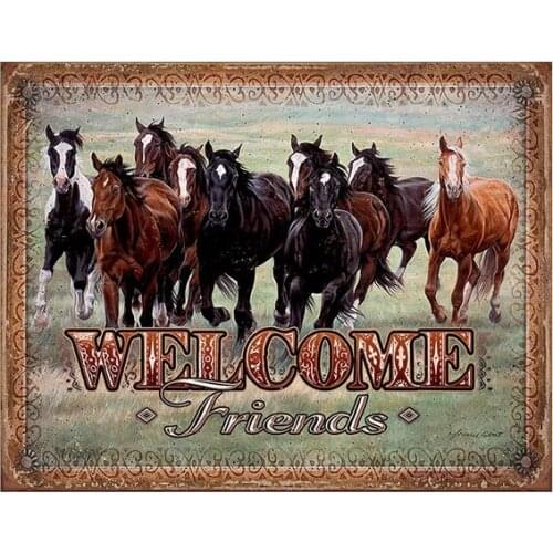Welcome Friends Horse Tin Sign Decoration