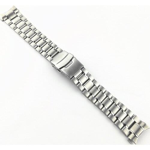 20 22mm Black Silver Solid Curved End Solid Links Replacement Watch Band Strap Bracelet Double Push Clasp For Seiko