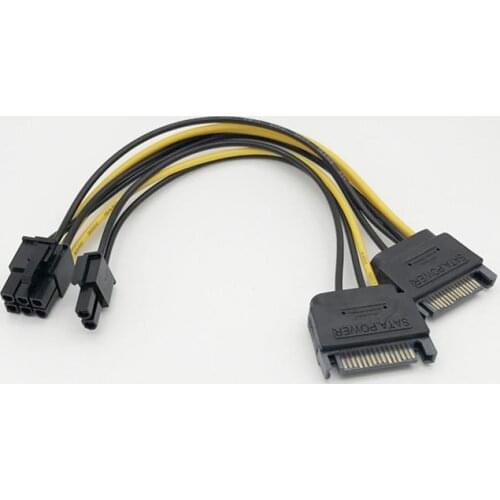 SATA 2 x 15Pin M to Graphics card PCI-e PCIE 8 (6+2) Pin F Video Card Power Supply Cable 8pin to Sata Y Splitter Adapter 18AWG