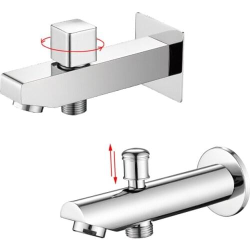 Bathtub Spout Faucet Brass Shower Spout Faucets Lift the Conversion Water Way Bibcocks Bathroom Chrome Wall Mounted Square Spout