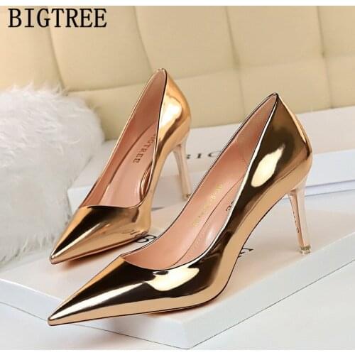 Bigtree Woman Shoes 2021 Luxury Brand Pumps Patent Leather High Heels Women Pointed Toe Bride Shoes Zapatos De Tacon Chaussure