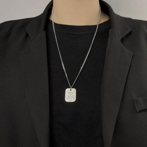 U-Magical Hiphop Square Geometric Letter Stainless Steel Pendant Necklace for Women Trendy Silver Color Metal Necklace Jewelry