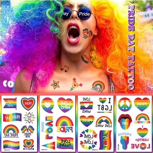 10/20Pcs LGBT Pride Day Temporary Tattoo Sticker Rainbow Pattern Love Is Love Flash Waterproof Fashion Body Art Men Women Child