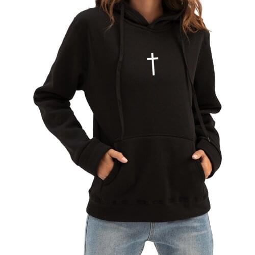 Women Hoodies Jesus Christian Cross Print Loose Plus Size Sweatshirt Long Sleeve Hooded Autumn Female Casual Pullover Hoody