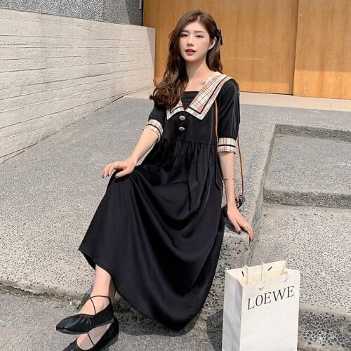 03160# Maternity Dress Summer Cotton Short Sleeves Loose Stylish Mid-Long A Line Dress Pregnant Women Mom Dress