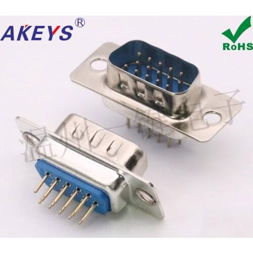 1pc DB15 180 degree vertical pin type VGA three row blue glue 15P male pin pin 15 core serial port RS
