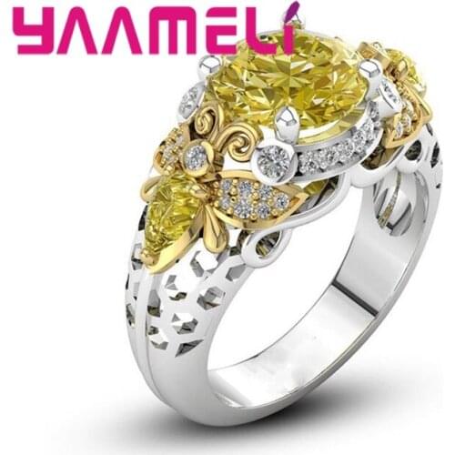 100% 925 Sterling Silver Yellow Bee Animal Finger Rings For Woman/Lady Authentic Silver Luxury Finger Rings Jewelry Hot Sale