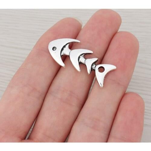15 x Silver Color Fish Bone Charms Pendants Beads For Necklace Bracelet Jewelry Making Finding 34x15mm