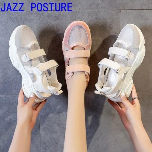 2021 summer Baotou sandals white shoes mesh casual sports sandals pink Velcro platform shoes w166