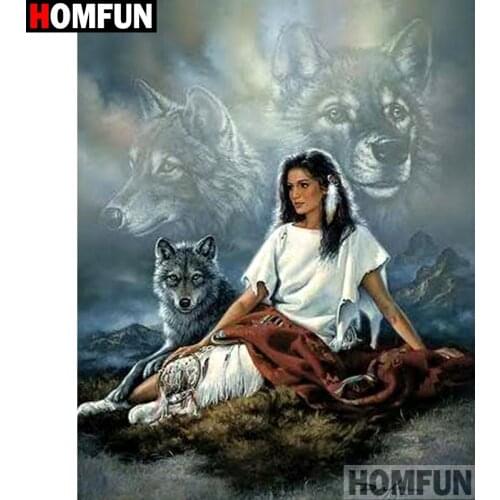 HOMFUN Full Square/Round Drill 5D DIY Diamond Painting "Wolf beauty" Embroidery Cross Stitch 5D Home Decor A07200