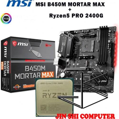 AMD Ryzen 5 PRO 2400G R5 PRO 2400G CPU + MSI B450M MORTAR MAX Motherboard Set meal Socket AM4 New / no fan