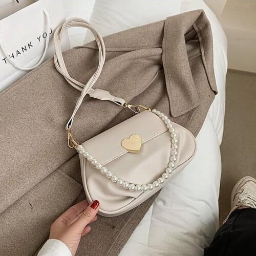 ATLI Solid color Retro Pearl Designer Crossbody Bags For Women 2021 Winter Shoulder bags Female Travel Branded Trending HandBag
