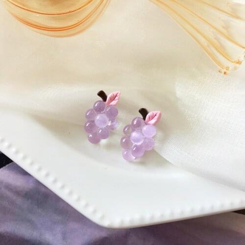 Bilandi S925 needle Women Jewelry Purple Grape Earrings 2021 New Design Sweet Resin Fruit Stud Earrings For Girl Party Gifts