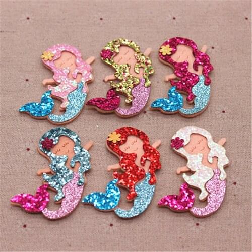 10pcs 3.5*5.8cm Glitter Fabric Appliques Girl Non-woven Padded Patches for Wall Clothes Stickers DIY Hair Clips Deco