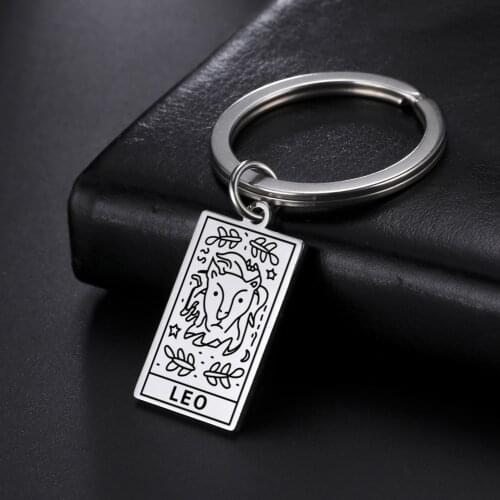COOLTIME Zodiac 12 Constellation Keychain Women Men Leo Gemini Aries Cancer Pisces Keyring Stainless Stee Jewelry Christmas Gift