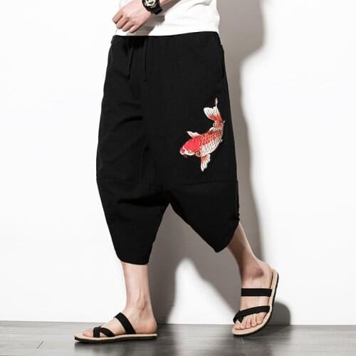Plus size Chinese Style Mens summer Cotton Linen Calf-Length pants loose Nepali pants big crotch wide leg pants Lantern pants