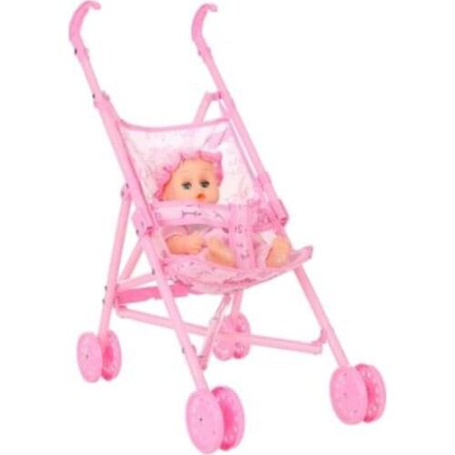 Baby Infant Doll Stroller Carriage Foldable With Doll For 12inch Doll Mini Stroller Toys Gift Pink