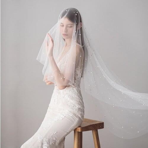 Hot Sale White/Ivory 1.2M Long Bridal Veil With Comb One Layer Cathedral Royal Pearl Wedding Veil Veu de Noi EE712