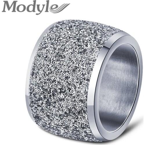 Modyle Silver Color/Rose Gold Color Stainless Steel Rings 16mm Frosting Surface Big Wedding Band Party Ring for Women