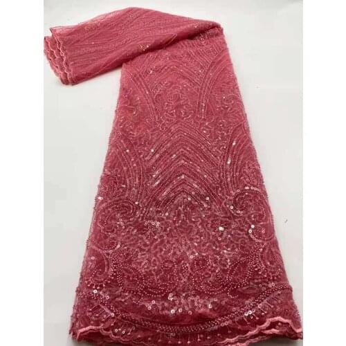 Handmade Sequins Lace Fabrics High Quality African Beaded Tulle Fabric Embroidery Lace With Pearls For Wedding Dresses