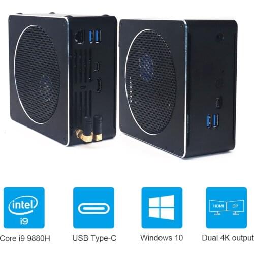 Intel 9th mini PC Core i9 9880H i7 9850H 2*DDR4 slot 64GB gaming desktop computer windows 10 pro unbunt HDMI mini DP Type-C port