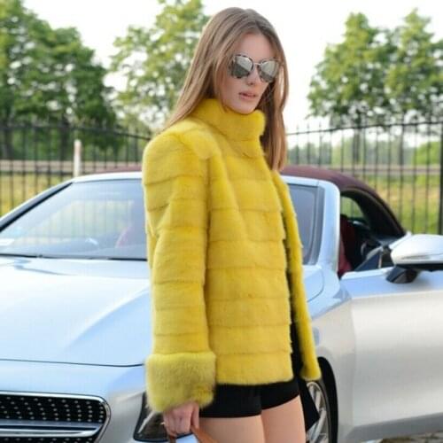 TOPFUR Fashion Yellow Genuine Mink Fur Coat Stand Collar With Fox Fur Cuff Women Real Mink Fur Jacket Winter Overcoat