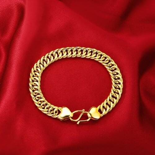 Fashion Yellow Gold 24K Mens Bracelet for Wedding Engagement Jewelry Mens Buckle Chain Bracelet Big Boss Jewelry Gold Bracelet