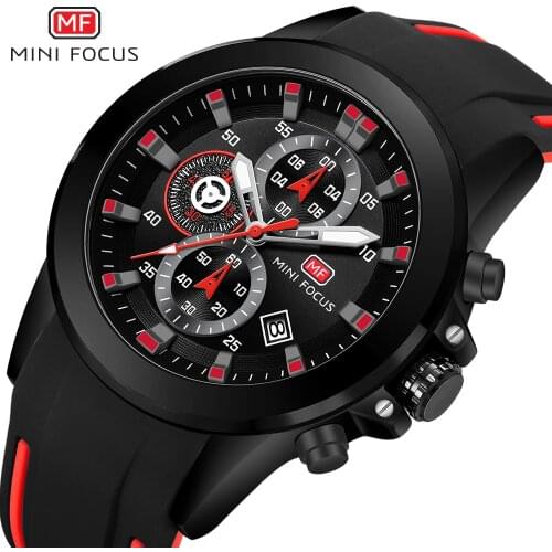 MINI FOCUS Army Watches Men Silicone Strap Chronograph Quartz Watch Luxury Sports Wristwatch Top Brand Relogios Masculino 0287