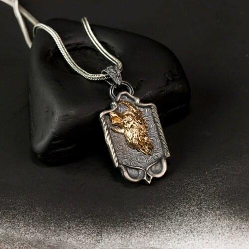 Special Design Vintage Crescent Moon Howling Wolf 925 K Silver Male Necklace