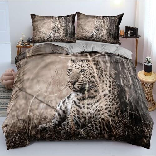 3D Comforter Covers Sets Gray Pillow Cases Set Linens Bed Twin King Queen Full Double Single Size Leopard Custom Home Textile