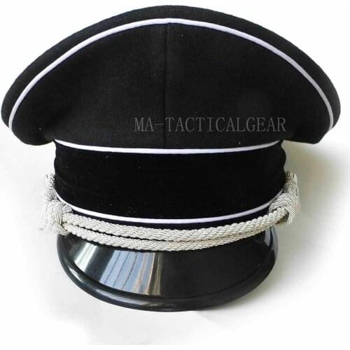 WWII German ARMY M32 Officer Visor Hat Cap Black &Chin Pipe silver Cord Reproduction Military WW2