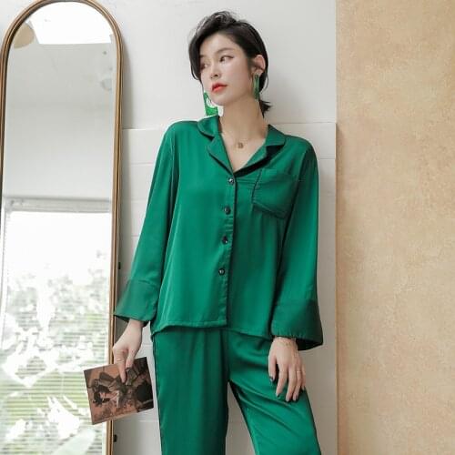 Youhottest Long Sleeves Solid Color Women Nature Silk Pajamas