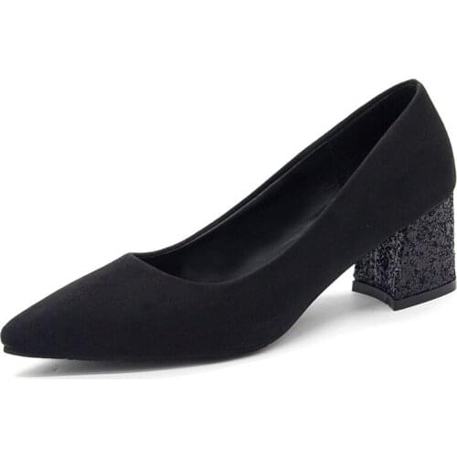 PUPUDA High Heeled Shoes Black Square Heel Shoes Comfortable High 7cm Female Shoes Good Quality 5cm High Heels