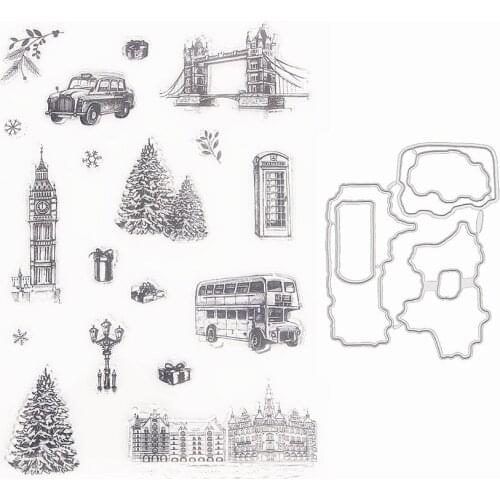 Christmas Travel Europe Clear Stamps suit Cutting dies 14.5x21cm Silicone Seal TPR Halloween Roller stamps DIY Scrapbooking Card