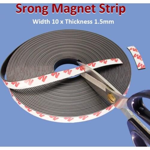 10 x1.5mm strong magnet strip self adhesive flexible magnetic tape rubber magnet tape