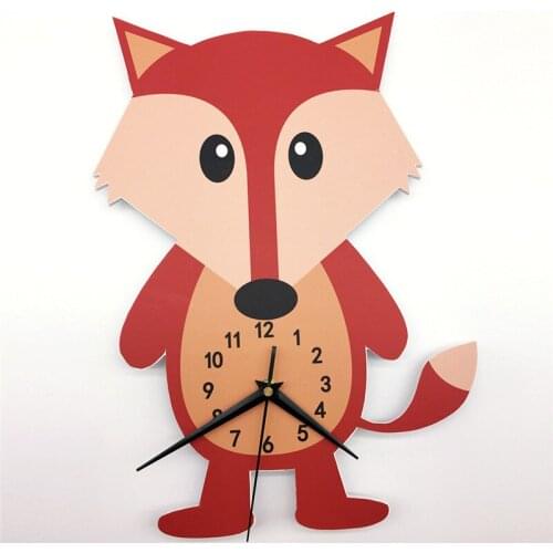 Cartoon Fox Modern Wall Clock Decoration for Home Kids Bedroom Nursery Art Stereo Mute Watches Cute DIY Silent Animals Horologe
