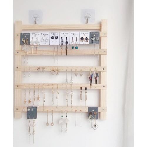 2020 New Nordic Solid Wood Earring Rack Storage Wall Earrings Shelf Home Ear clip Necklace Rack jewelry Display Box