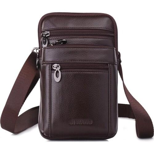 Men Fashion Messenger Shoulder Fanny Bags Purse Hook Cross Body Belt Pack Casual Genuine Leather Cell Phone Case Waist Bag