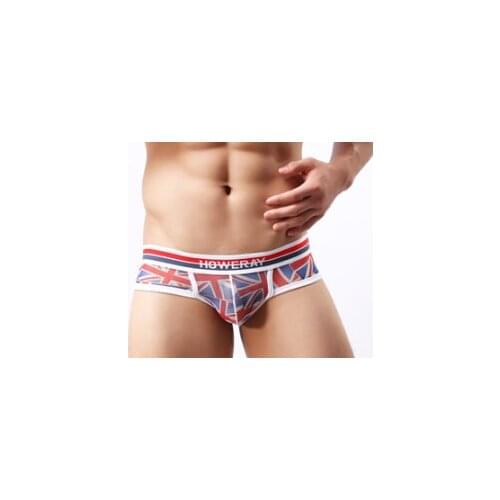 Hot selling!1pcs brand howe ray Mens sexy lingerie he union flag underwear Low waist sexy Men briefs translucent appeal
