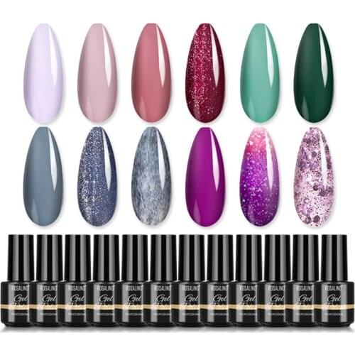 12pcs 7ml Soak 0ff UV Gel Polish Quick Building Nail Tips 2 Colors Temperature Changing Finger Extension False Nails Decoration